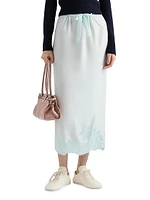 Embroidered Habutai Silk Midi Skirt