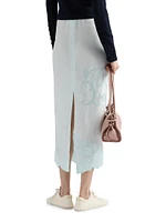 Embroidered Habutai Silk Midi Skirt