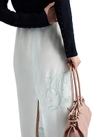 Embroidered Habutai Silk Midi Skirt