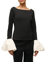 Paige Jersey Contrast-Cuff Top