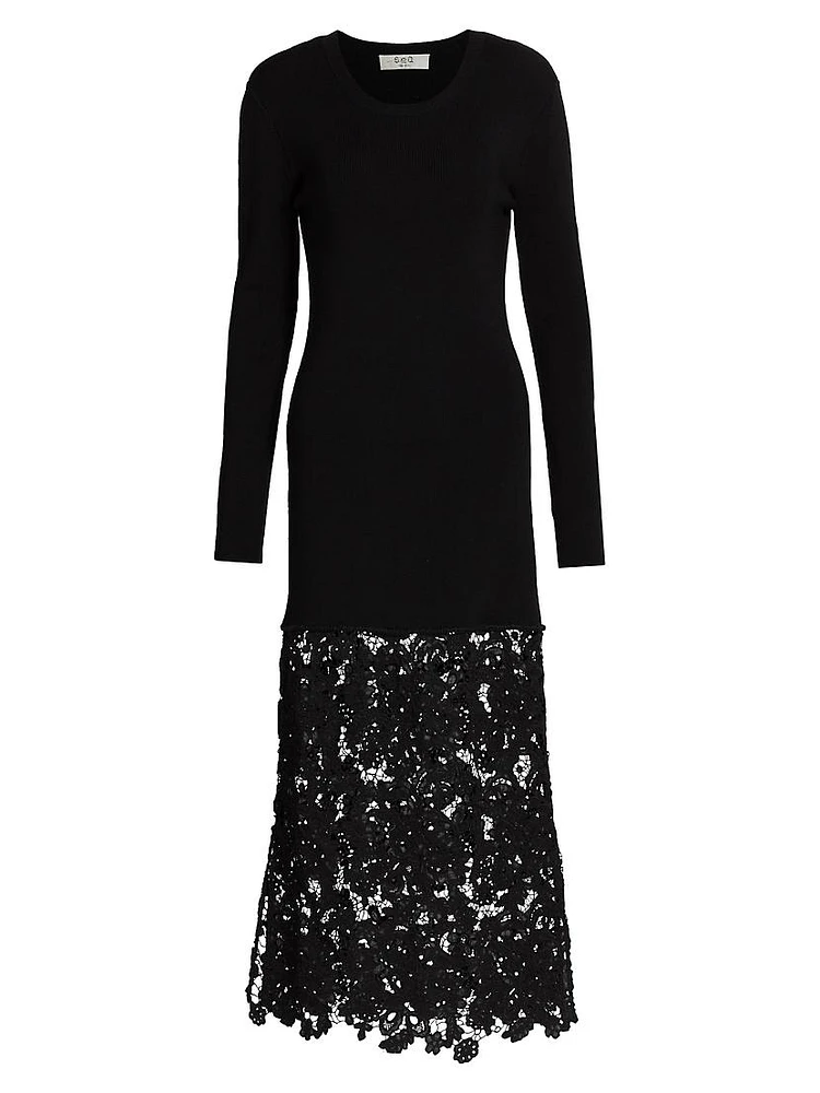 Sabine Embroidered Wool-Cotton Midi-Dress
