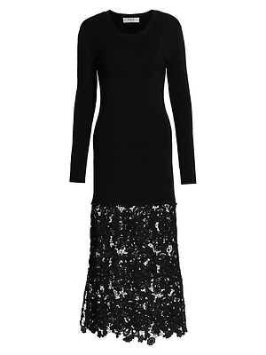 Sabine Embroidered Wool-Cotton Midi-Dress
