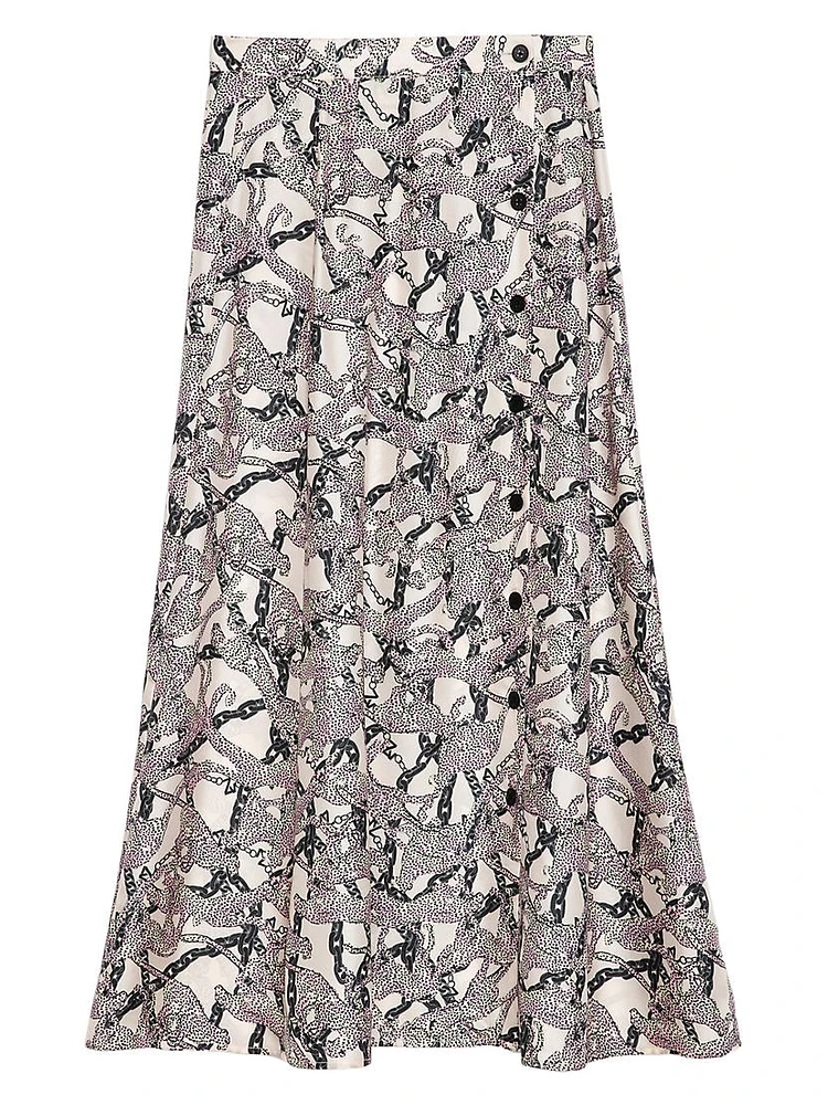 June Leopard Silk Midi Skirt