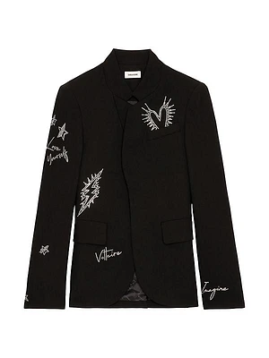 Very Crystal-Embellished Single-Breasted Blazer