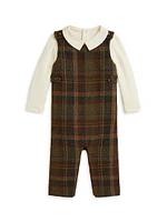 Baby Boy's Interlock Bodysuit & Plaid Overall Set