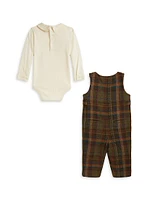 Baby Boy's Interlock Bodysuit & Plaid Overall Set