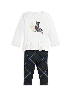 Baby Girl's Long-Sleeve Peplum T-Shirt & Plaid Leggings Set