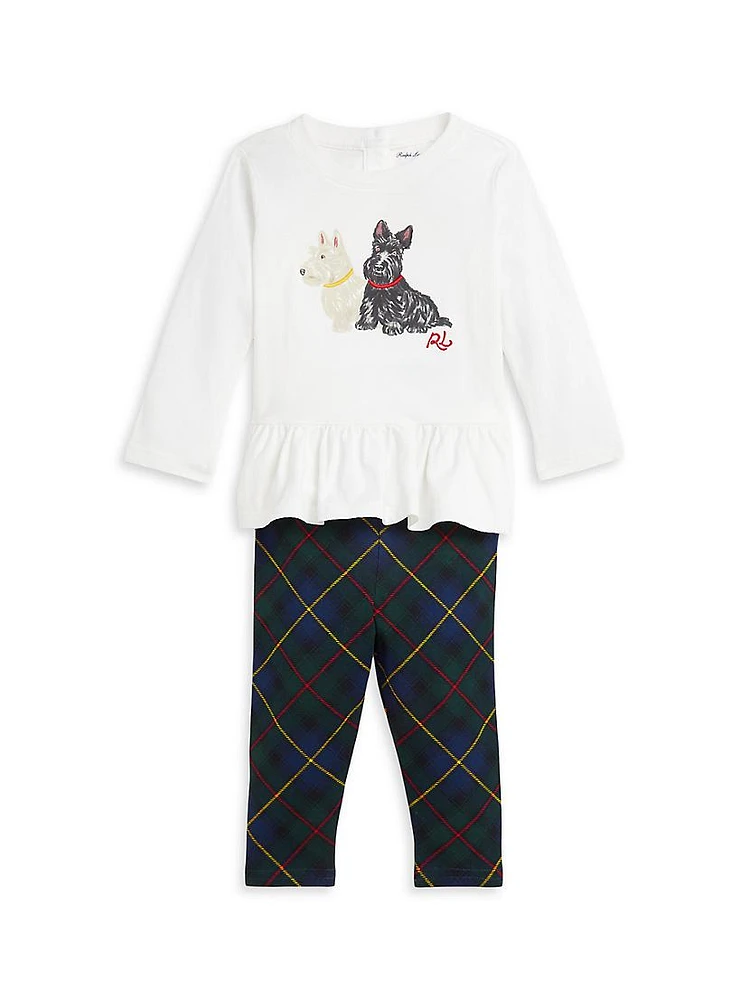 Baby Girl's Long-Sleeve Peplum T-Shirt & Plaid Leggings Set