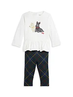 Baby Girl's Long-Sleeve Peplum T-Shirt & Plaid Leggings Set