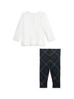 Baby Girl's Long-Sleeve Peplum T-Shirt & Plaid Leggings Set