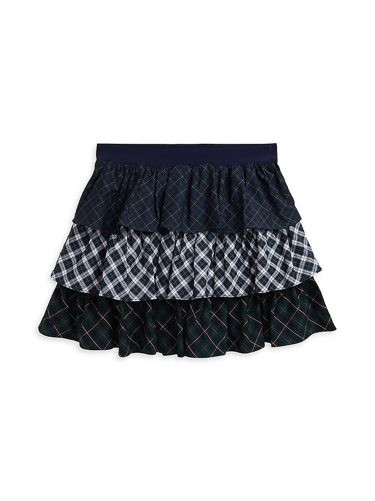 Girl's Preppy Plaid Tiered Poplin Skirt