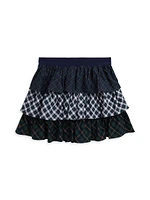 Girl's Preppy Plaid Tiered Poplin Skirt