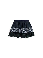 Girl's Preppy Plaid Tiered Poplin Skirt