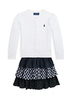 Girl's Preppy Plaid Tiered Poplin Skirt