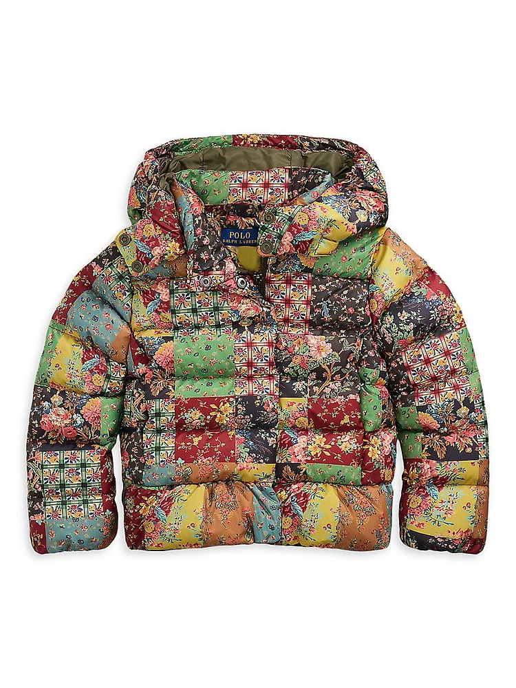 Little Girl's & Patchwork Print Puffer Jacket