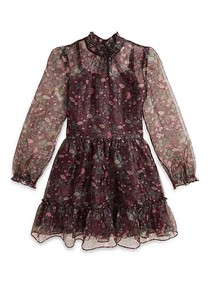 Girl's Floral Ruffled Organza Dress