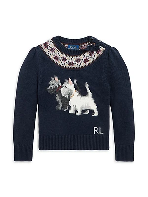 Little Girl's Intarsia-Dog Fair Isle Sweater