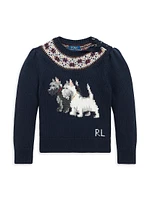 Little Girl's Intarsia-Dog Fair Isle Sweater