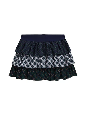 Little Girl's Plaid Tiered Poplin Skirt