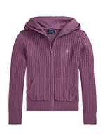 Girl's Mini-Cable Cotton Full-Zip Hoodie