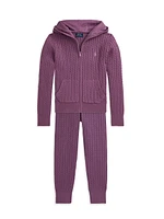 Girl's Mini-Cable Cotton Full-Zip Hoodie