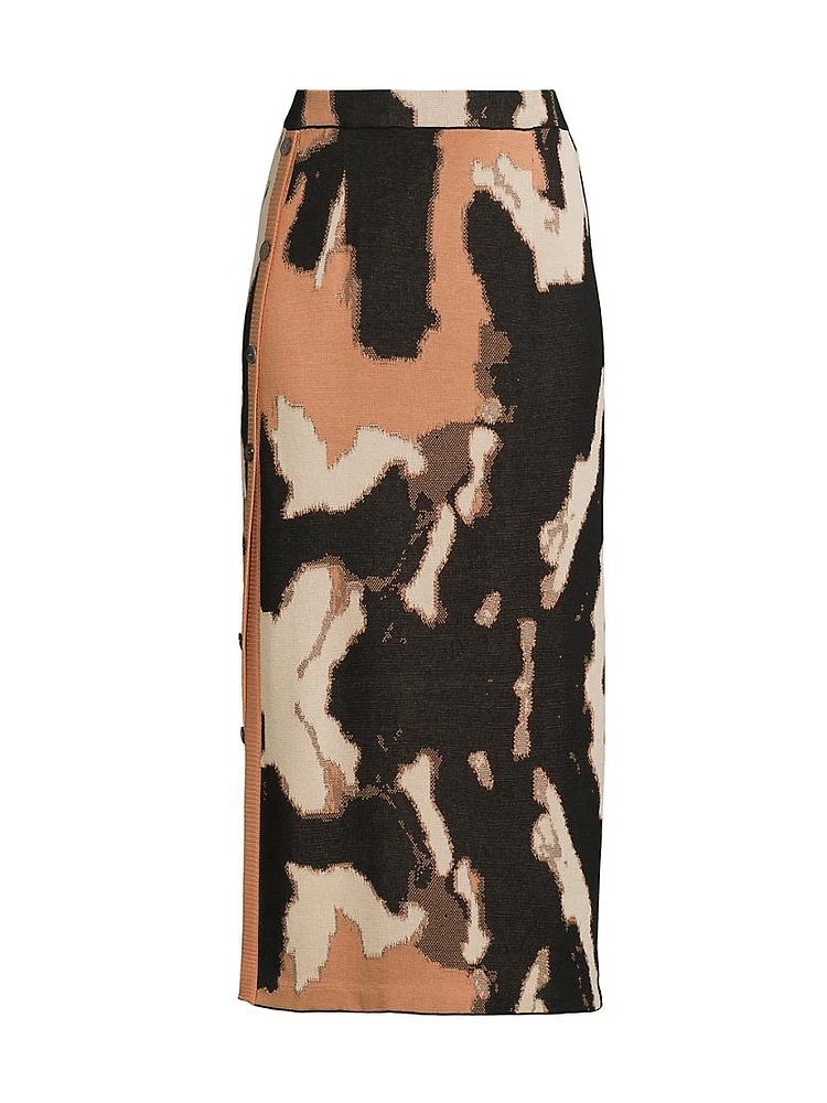 Camouflage Jacquard Midi-Skirt