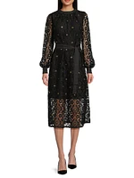 Grommeted Lace Midi-Dress