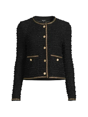 Chain Trim Tweed Knit Jacket