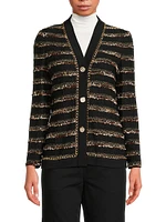 Chain-Trim Shimmer Knit Cardigan