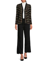 Chain-Trim Shimmer Knit Cardigan