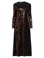 Sequined A-Line Sheer Yoke Maxi Dress