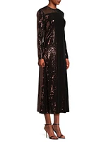 Sequined A-Line Sheer Yoke Maxi Dress