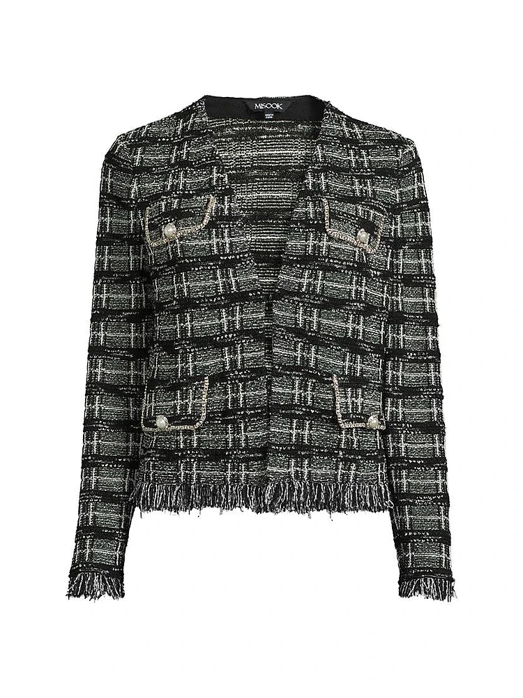 Rhinestone-Accented Fringed Tweed Jacket