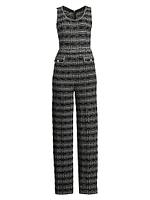 Rhinestone-Embellished Fringed Tweed Jumpsuit