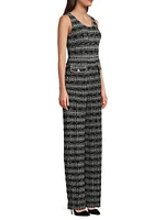 Rhinestone-Embellished Fringed Tweed Jumpsuit