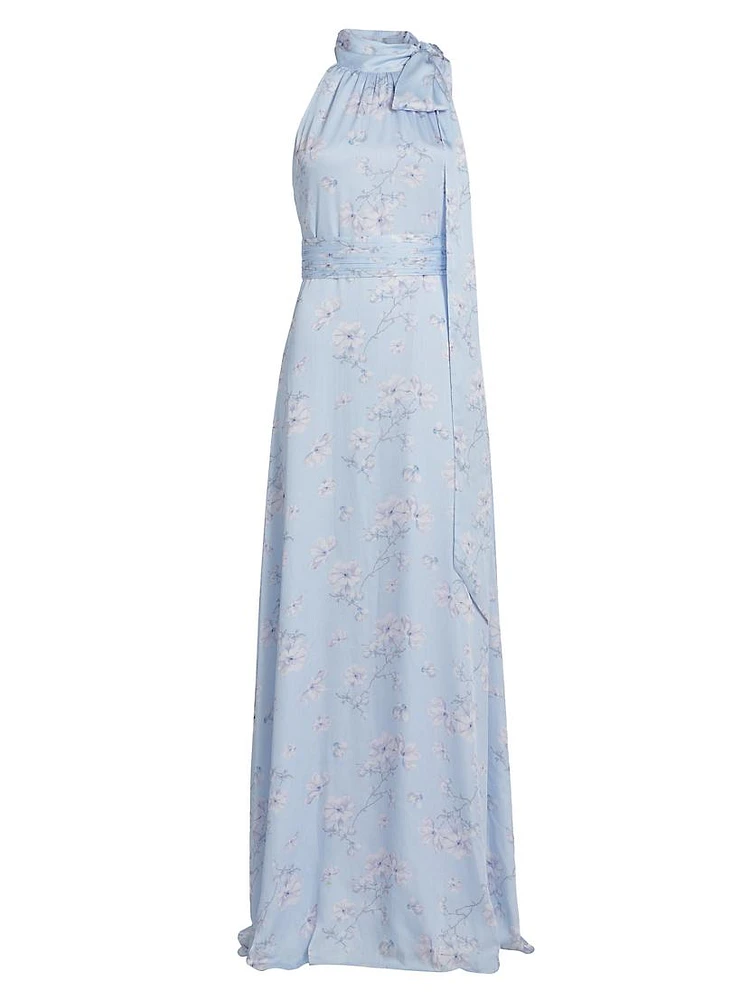 Kayla Floral Tie-Neck Gown