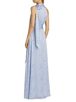 Kayla Floral Tie-Neck Gown