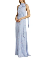 Kayla Floral Tie-Neck Gown