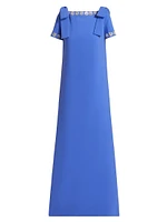 Embellished Bow-Shoulder A-Line Gown