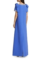 Embellished Bow-Shoulder A-Line Gown