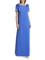 Embellished Bow-Shoulder A-Line Gown