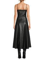 Faux-Leather Midi Dress
