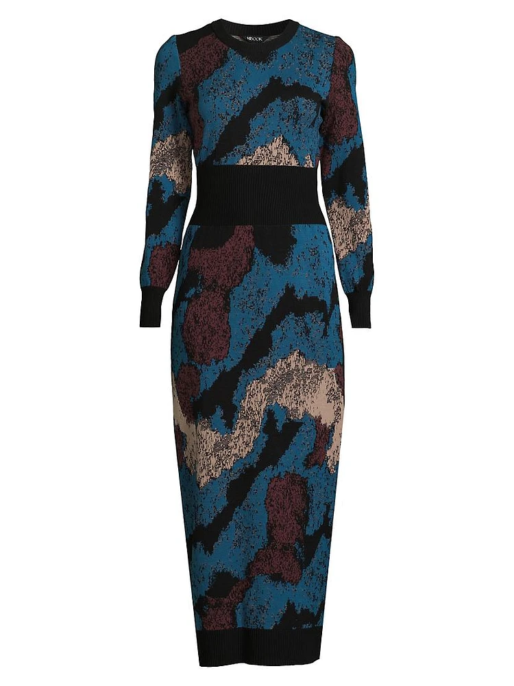 Abstract Knit Bodycon Maxi Dress