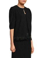 Sparkle Feather-Trim Knit Short Sleeve Jacket