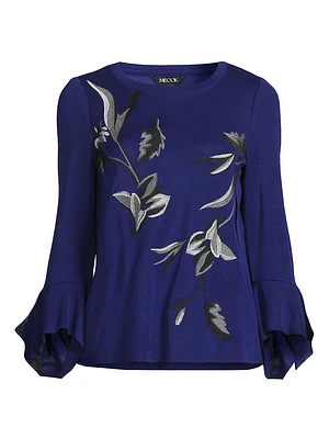 Floral Embroidered Jewel-Neck Top