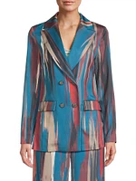 Brushstroke Abstract Double-Breasted Blazer