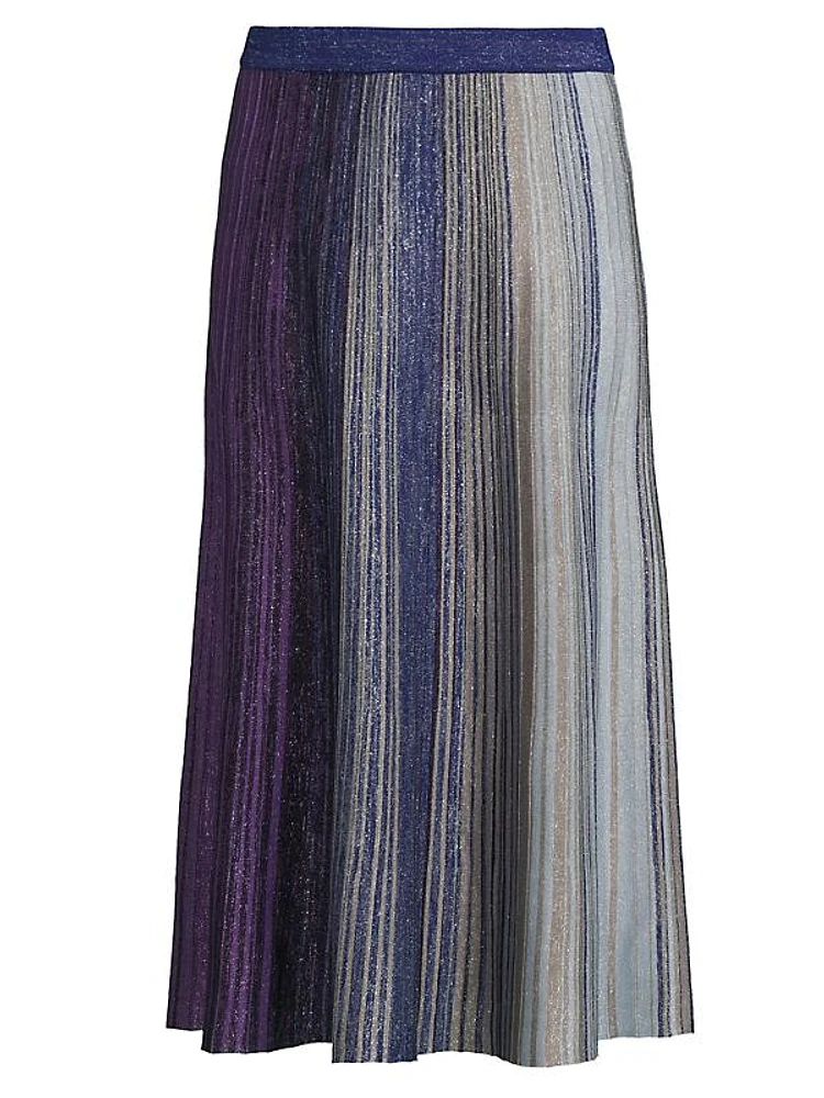 Striped Metallic Knit Midi Skirt