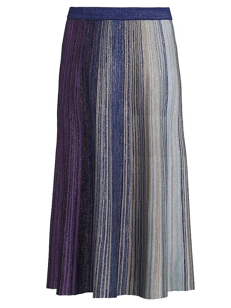 Striped Metallic Knit Midi Skirt