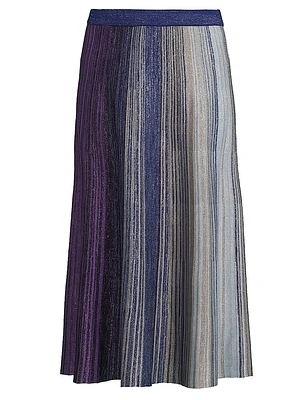 Striped Metallic Knit Midi Skirt