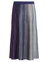 Striped Metallic Knit Midi Skirt